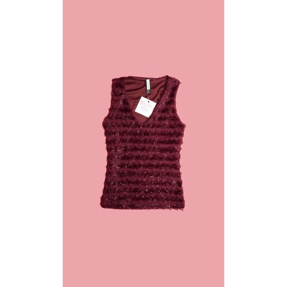 1990s-Y2K. FOREVER 21. Purple Fringe. Fuzzy. Glitter Tinsel. Tank Blouse. XS-S - Picture 1 of 8